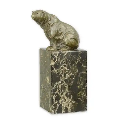 Bronze Skulptur auf Marmor Block Bär sitzend H 22,1 L 8,2 NLSL-5