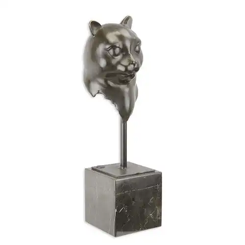 Bronze Skulptur auf Marmor Block Katze Kopf H 36,8 L 10,6 NLBX-12
