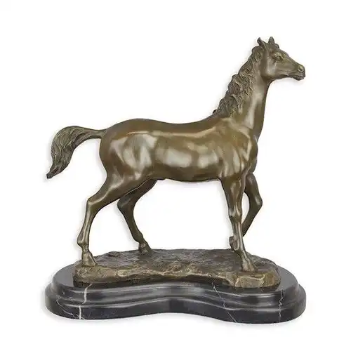 Bronze Skulptur auf Marmor Block Pferd H 29,7 L 16,6 NLBR-122 6
