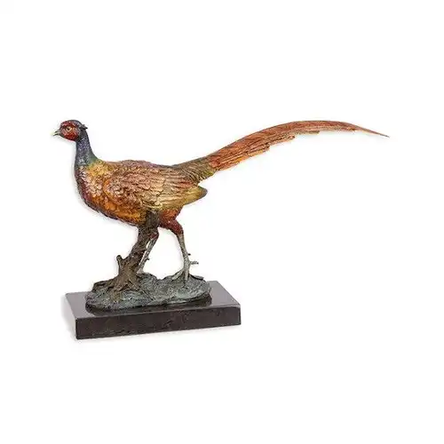 Bronze Skulptur auf Marmor Block Fasan H 18,6 L 9 NLBG-49