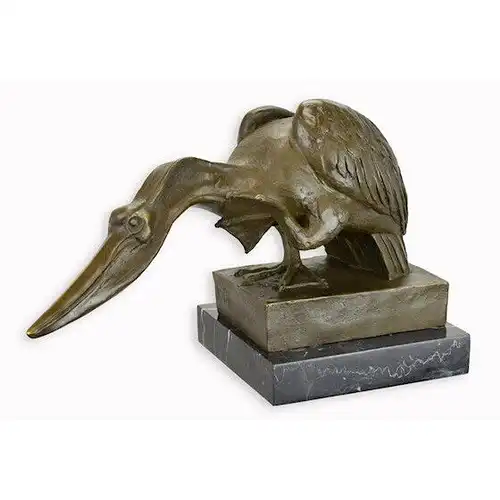 Bronze Skulptur auf Marmor Block Pelikan H 23,5 L 19,8 NLBE-40
