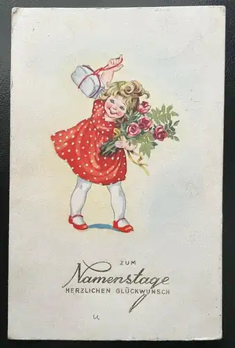 Zum Namenstage Glückwunsch Kind Mädchen Blumenstrauß Geschenk Kleid 402482 TH