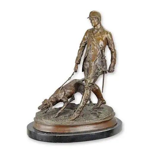 Bronze Skulptur auf Marmor Block Diener und Bluthund 46 cm NLYY-7 16