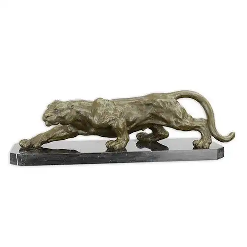 Bronze Skulptur auf Marmor Block Panther duckend H 19,6 L 19,6 NLBR-88 20