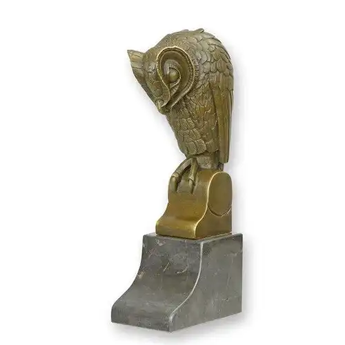 Bronze Skulptur auf Marmor Block Eule H 25,3 L 6,7 NLBJ-50