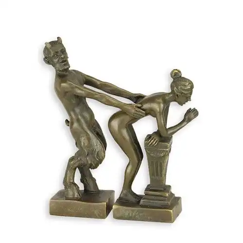 Bronze Skulptur Satyr mit Frau Akt  H 10,5 NLND-11