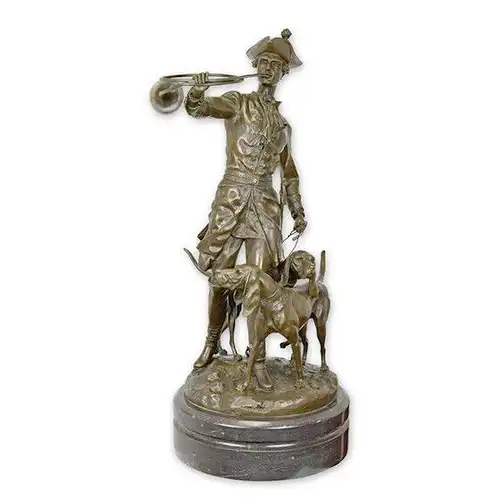 Bronze Skulptur auf Marmor Block Ludwig XV mit Hunden Jagd 72 cm NLTM-69 36
