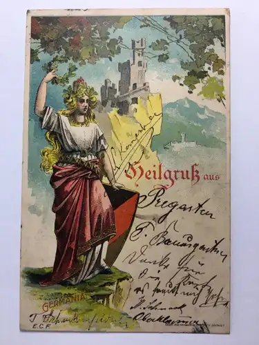 Germania mit Lorbeerkranz - Künstlerkarte Heilgruß 30022 TH