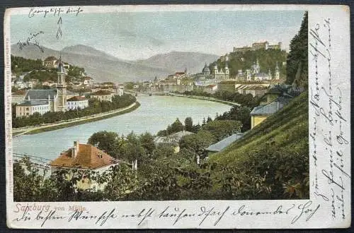 Salzburg von Mülln Salzach Fluss Brücke Festung Burg Kirche Österreich 410844 TH