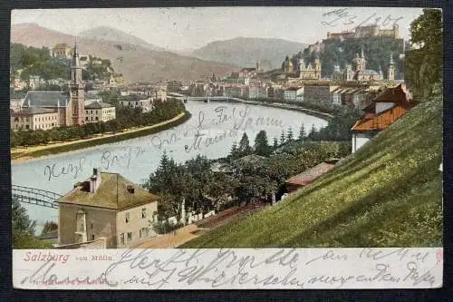 Salzburg von Mülln Salzach Fluss Brücke Festung Burg Kirche Österreich 410839 TH