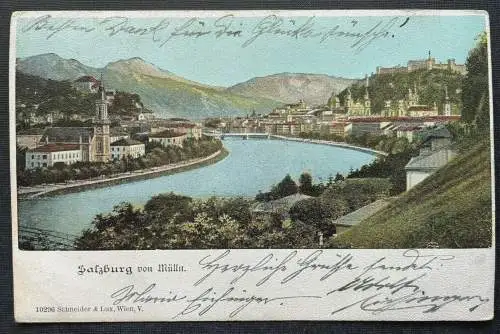 Salzburg von Mülln Salzach Fluss Brücke Festung Burg Kirche Österreich 410856 TH