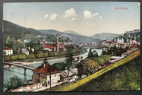 Salzburg Stadt Salzach Fluss Brücke Festung Burg Kirche Österreich 410859 TH