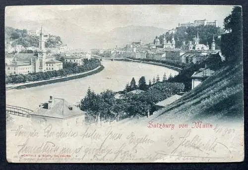 Salzburg von Mülln Salzach Fluss Brücke Festung Burg Kirche Österreich 410848 TH