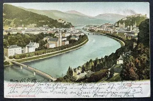 Salzburg von Mülln Salzach Fluss Brücke Festung Burg Kirche Österreich 410847 TH