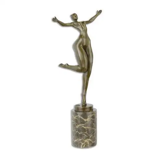Bronze Skulptur auf Marmor Block Frau Akt Modernistisch H 42,3 L 12,7 NLBE-67