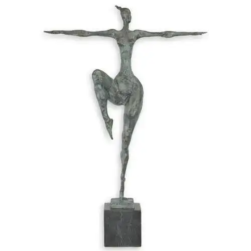 Bronze Skulptur auf Marmor Block Frau Akt Modernistisch H 51 L 8 NLJK-58