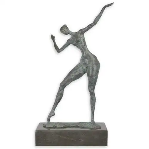 Bronze Skulptur auf Marmor Block Frau Akt Modernistisch H 51,6 L 12,8 NLJK-68