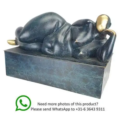 Bronze Skulptur auf Marmor Block Frau liegend Akt Modernistisch NLTE-106