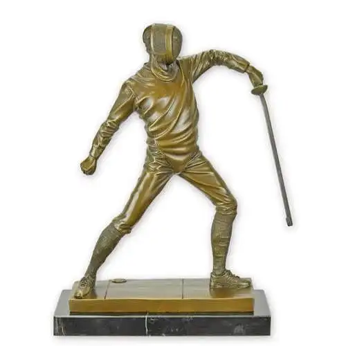 Bronze Skulptur auf Marmor Block Fechter H 31 L 9,5 NLKF-30