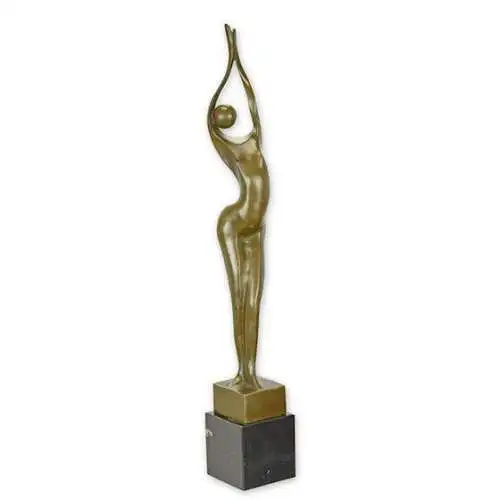 Bronze Skulptur auf Marmor Block Frau Akt Modernistisch H 54,7 L 7,9 NLSL-106