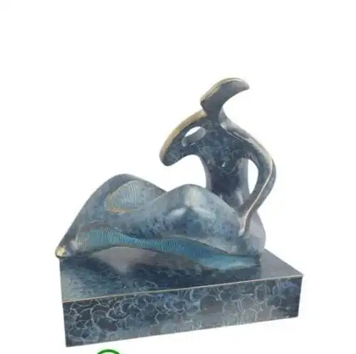 Bronze Skulptur auf Marmor Block Frau Akt Modernistisch H 36 NLTE-97
