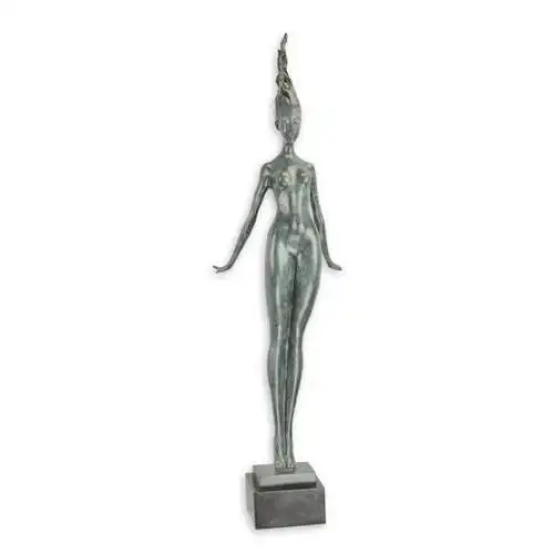 Bronze Skulptur auf Marmor Block Frau Akt Modernistisch H 99,8 L 19 NLXX-12