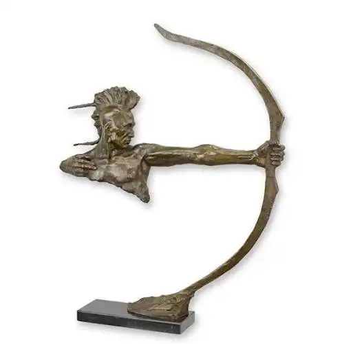 Bronze Skulptur Marmor Block Mohawk Krieger mit Bogen H 85,7 L 15,5 NLYY-105 12