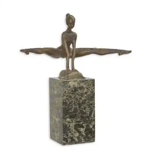 Bronze Skulptur auf Marmor Block Gymnastin H 26,3 L 11,2 NLYY-110