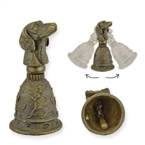 Bronze Figur Tischglocke Hundekopf H 10,2 L 5 NLJT-3 0,2