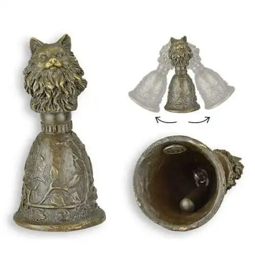 Bronze Figur Tischglocke Katzenkopf H 9,8 L 4,9 NLJT-4 0,1
