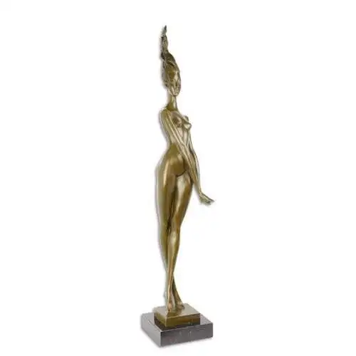 Bronze Skulptur Marmor Block Frau Akt Modernistisch Grünlich H 98 L 18 NLXX-14