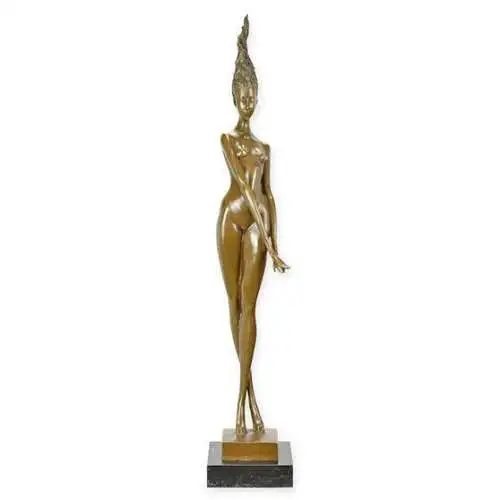 Bronze Skulptur auf Marmor Block Frau Akt Modernistisch H 100,5 L 19,5 NLXX-15