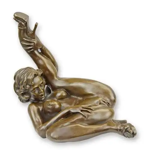 Bronze Skulptur Frau Akt liegend H 22,3 L 15,7 NLYY-95
