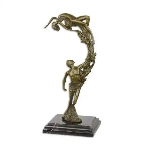 Bronze Skulptur auf Marmor Block Junges Paar H 36,2 L 12,9 NLBE-48