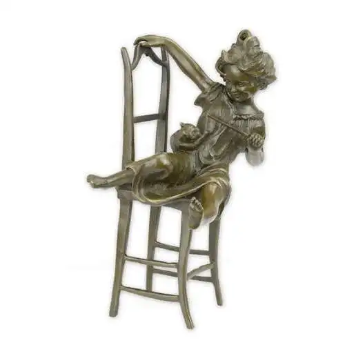Bronze Skulptur Fröhliche Katze Mädchen sitzend NLBR-222 1