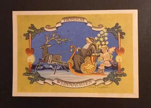 Fröhliche Weihnachten Josef Schöffel Weihnachtsmann Kind Schlitten 165349 Ga G