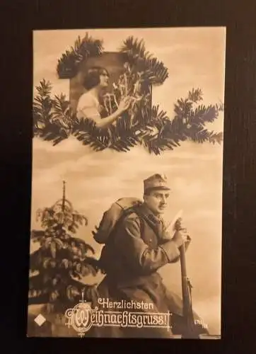 Herzlichsten Weihnachtsgruss Frau Spielt Harfe Soldat Mit Gewehr 165385 Ga G