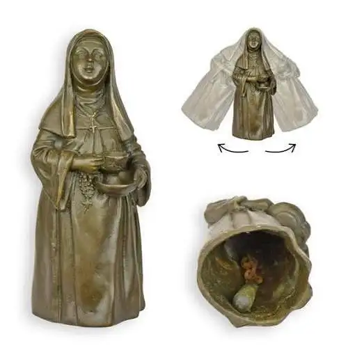 Bronze Figur Tischglocke Nonne H 11,9 L 4,6 NLJT-9