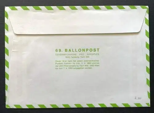 Brief 69.Ballonpost-Flug Bordstempel Lauterach 1983 ca.16,2x11,4cm 410350