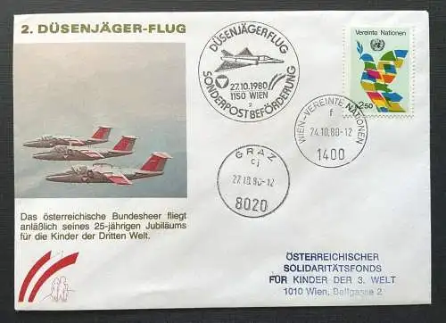 Brief 2.Düsenjäger-Flug Vereinte Nationen Graz 1980 ca.16,1x11,4cm 410345