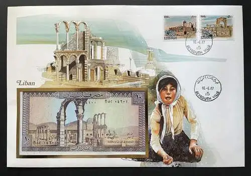 Banknoten-Brief Liban Beirut Libanon Geldschein 1987 ca.26,2x17,8cm 410341