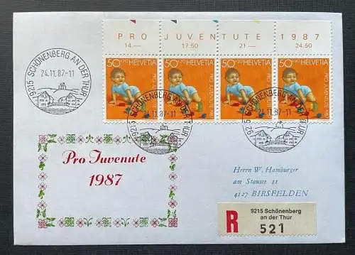 Brief Pro Juventute 1987 Reco Schönenberg Thur Schweiz ca.16,1x11,3cm 410329
