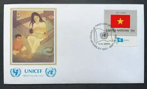 Brief Unicef FDC Flagge Vietnam Amour Maternel Van Binh ca.16,4x9,3cm 410300 PR