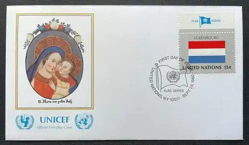 Brief Unicef FDC Flagge Luxemburg Gege Bon Conseil Maria ca.16,4x9,3cm 410314 PR