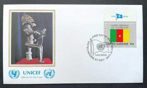 Brief Unicef FDC Flagge Cameroon Bamoun Sculpture NewYork ca16,4x9,2cm 410299 PR