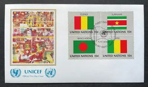 Brief Unicef FDC Flagge Guinea Suriname Bangladesh Mali ca.16,5x9,2cm 410307 PR