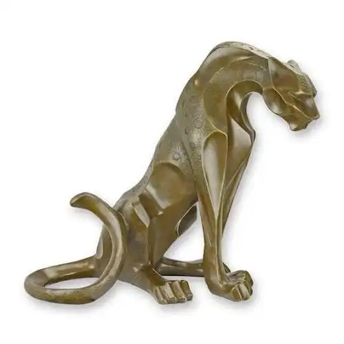 Bronze Skulptur Jagur sitzend Modernistisch H 47,7 L 35 NLXX-34