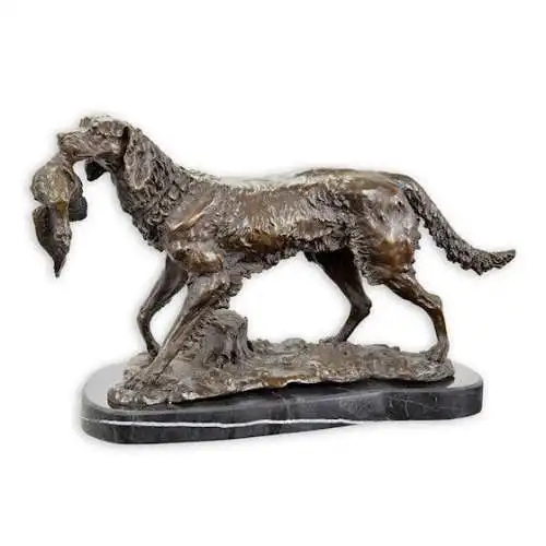 Bronze Skulptur auf Marmor Block Jagd Hund mit Beute H 28 NLYY-26 11