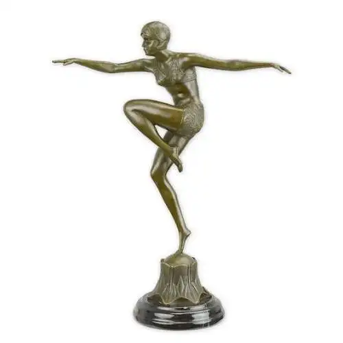 Bronze Skulptur auf Marmor Block Lebhafte Dame H 45,2 L 14,1 NLBJ-25