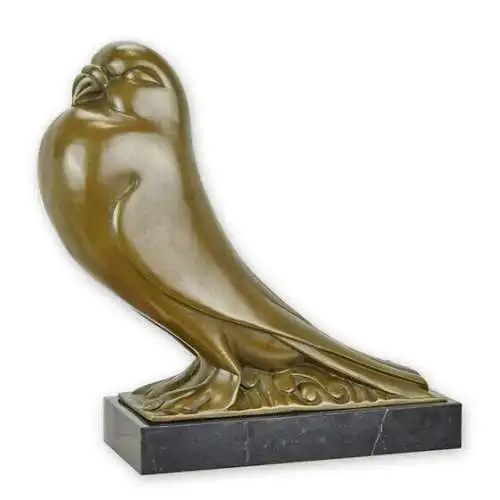 Bronze Skulptur auf Marmor Block Art Deco Taube H 29,2 L 9,5 NLJK-53